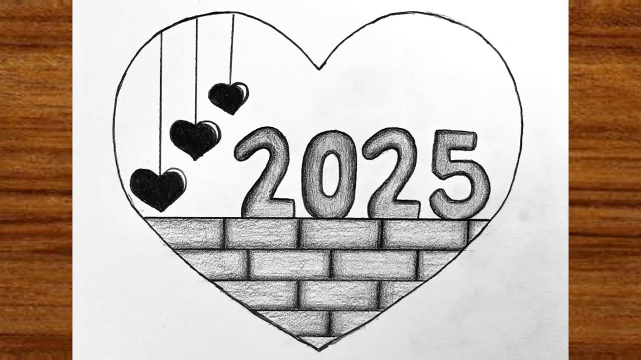 Easy drawing new year 2025 drawing