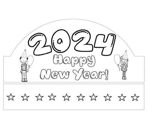 Happy new year 2024 colouring party crowns
