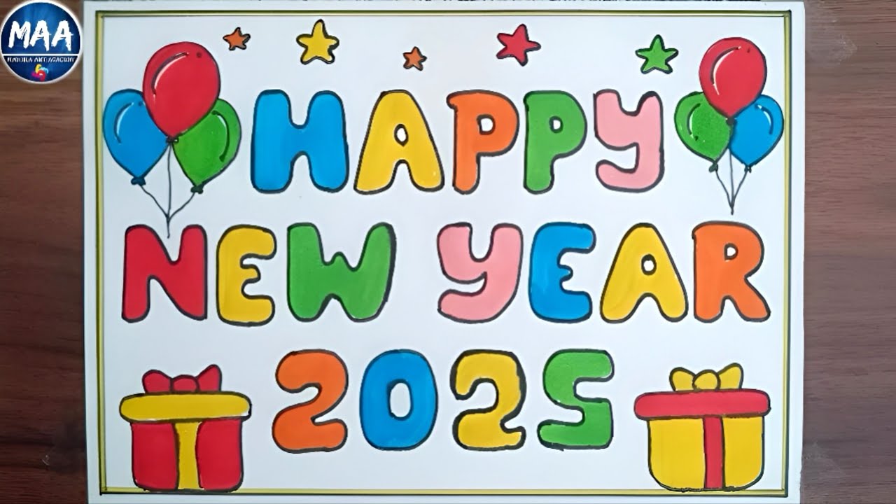 Happy new year 2025 drawing easy beautiful new year card