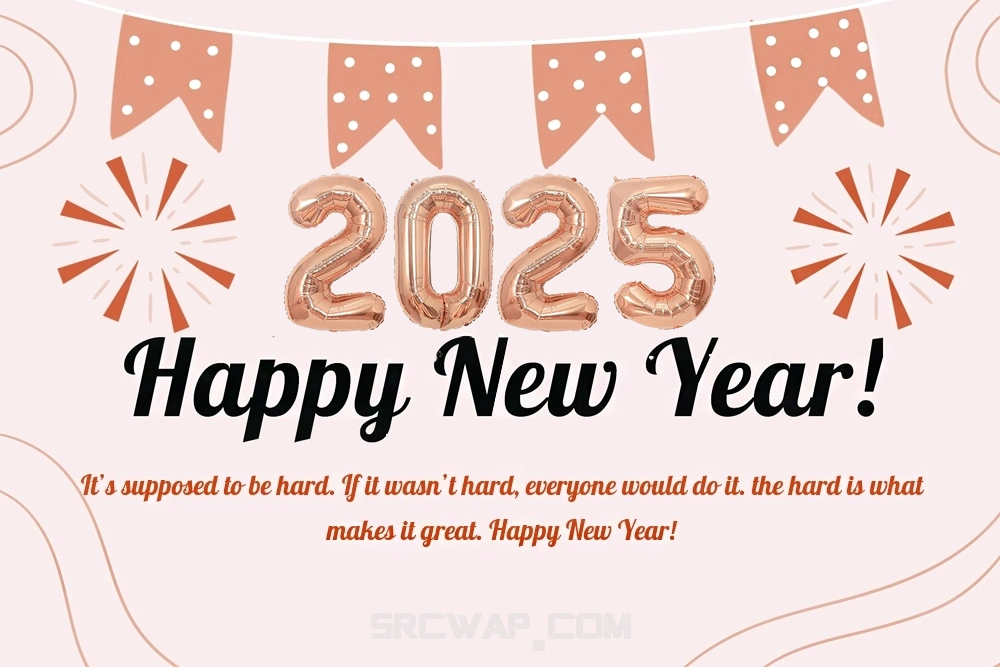 Happy new year 2025 greeting card with pink background with wishes