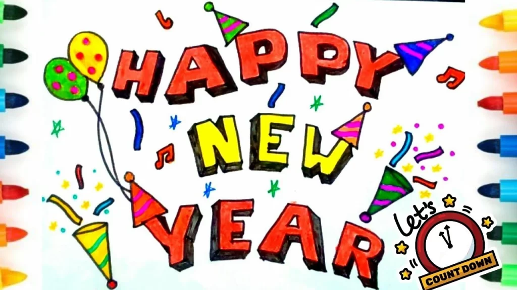 Happy new year drawing how to draw happy new year easy drawing for kids 2023