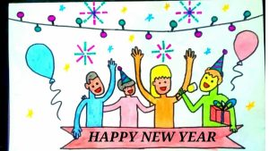 Happy new year drawing new year drawing easy drawing for kids