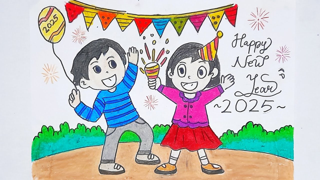 Happy New Year 2025 Easy Drawing & 3D Drawings For Kids