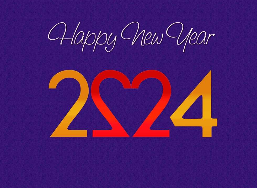 Happy new year 2024 in the heart shape
