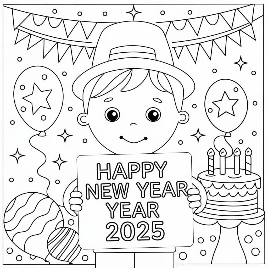 Happy new year 2025 for children coloring