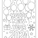 New year drawing page happy new year balloons stars 2024