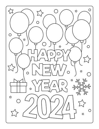New year drawing page happy new year balloons stars 2024