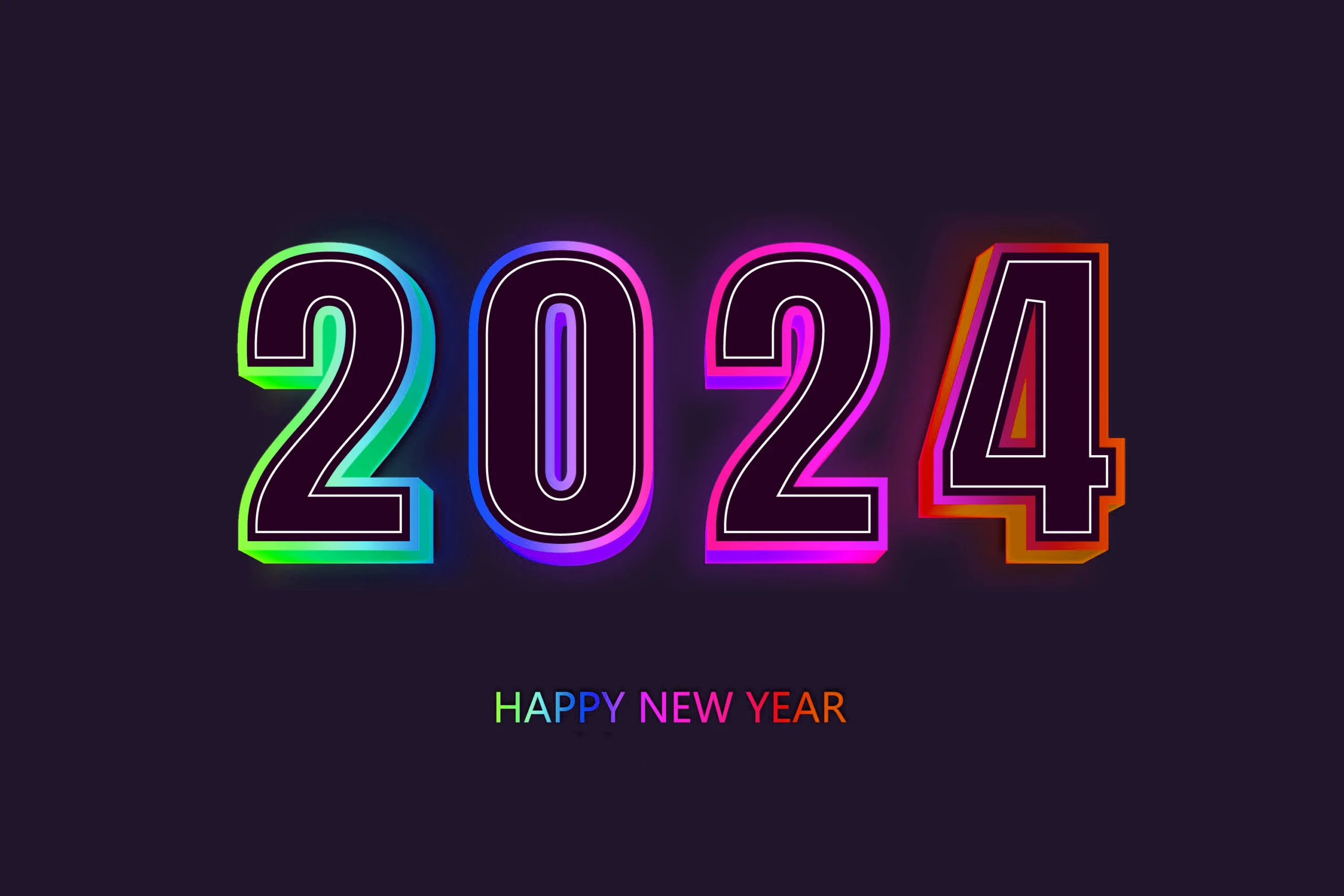 2024 happy new year 3d realistic isolated neon text effect