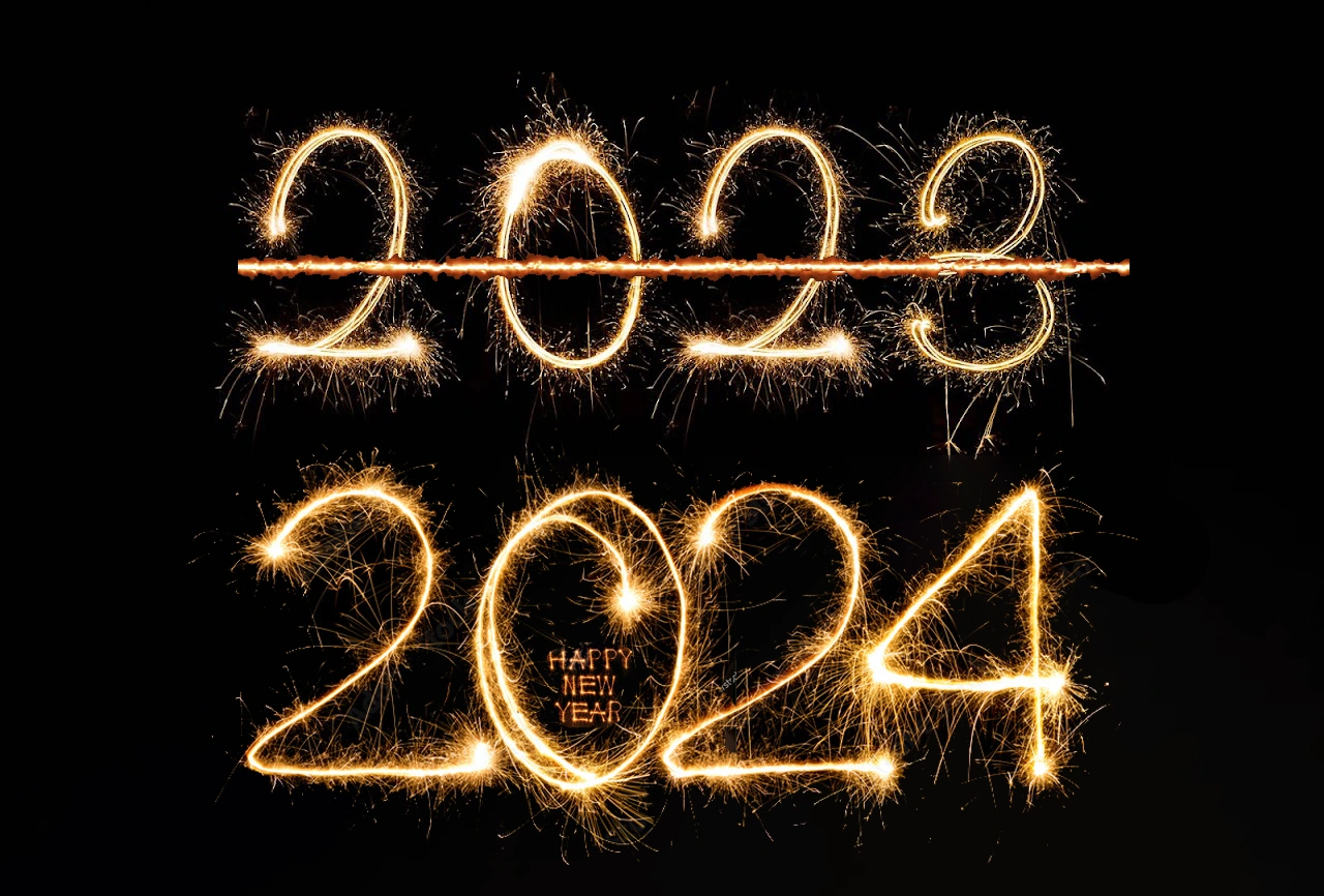 Goodbye 2023 welcome 2024 hd wallpaper in fire burn number