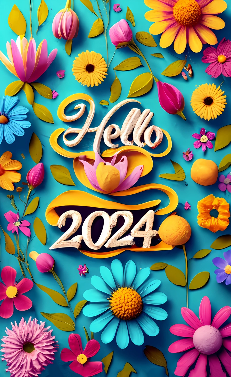 Ai generated floral happy new year background 2024 for iphone