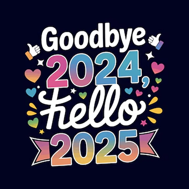 Goodbye 2024 hello 2025 typography 