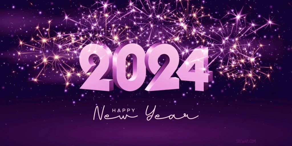 Happy new year 2024 with 3d hanging number fireworks background 2024 new year celebration