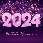 Happy new year 2024 with 3d hanging number fireworks background 2024 new year celebration