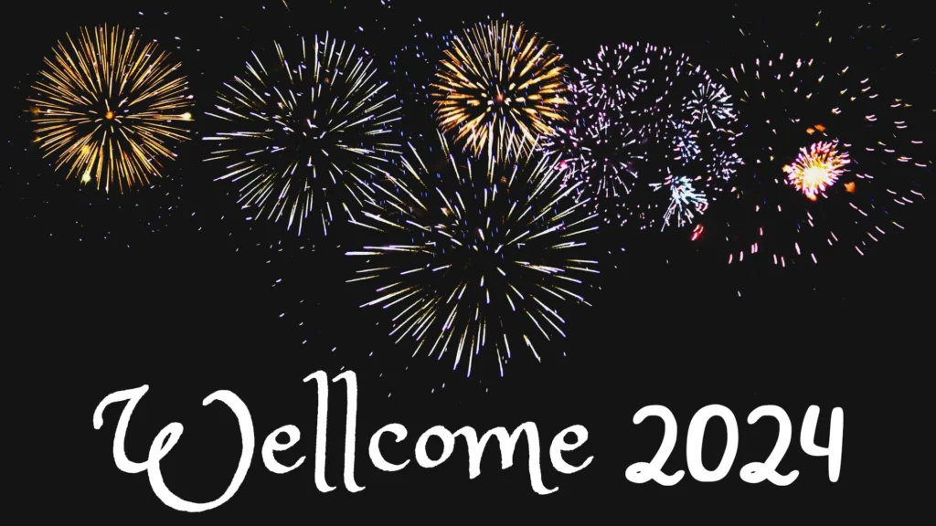 Welcome 2024 firework wallpaper with black background