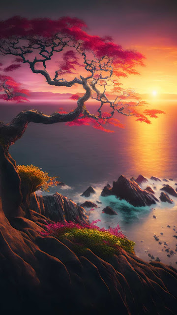 Sunset sea coast scenery digital art phone.jpg