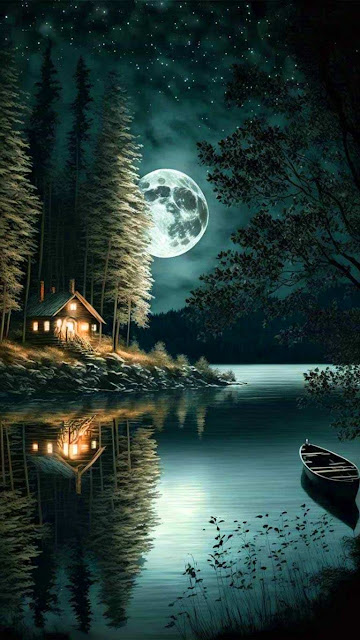 Lake side house moon night iphone wallpaper hd 768x1365.jpg