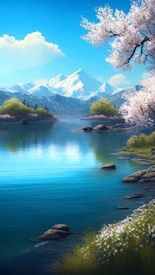 Lakes cherry blossom trees iphone wallpaper hd 768x1365.jpg