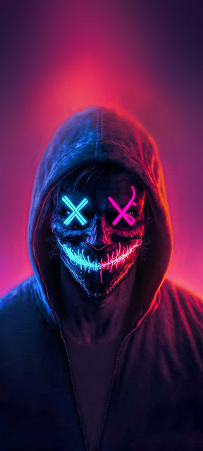 Scary neon mask guy in hoodie iphone wallpaper hd.jpg