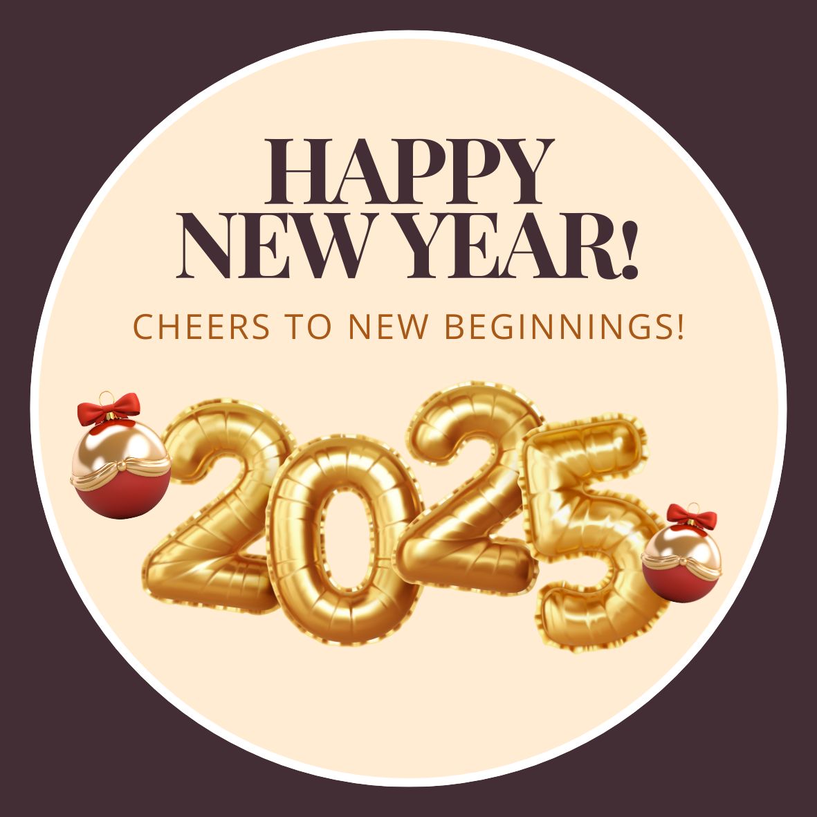 Brown and gold modern happy new year 2025 circle sticker