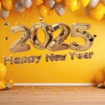 Happy new year 2025 yellow background and balloon