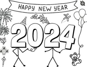 2024 simple new years colouring