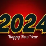Happy new year 2024 black gold text effect and red background