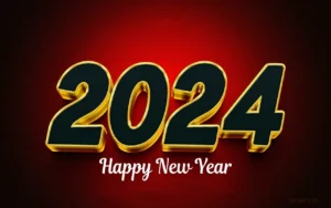 Happy new year 2024 black gold text effect and red background