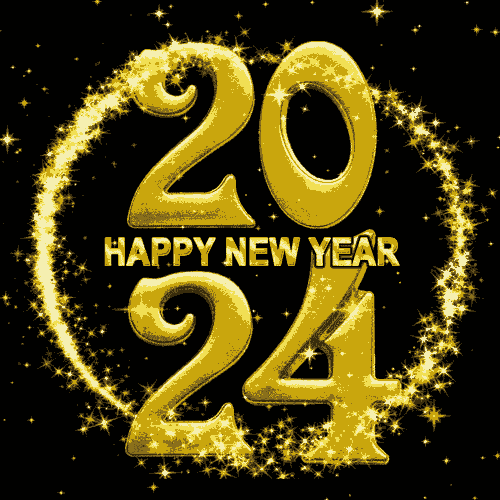 Golden circle animated golden glitters happy new year 2024 image
