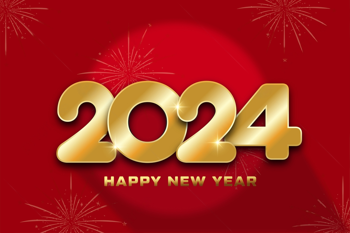 Happy new year 2024 red background vector image