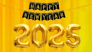 Happy new year background modern greeting with 2025 new year numbers on yellow abstract background