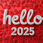 Hello 2025 paper text effect red background image