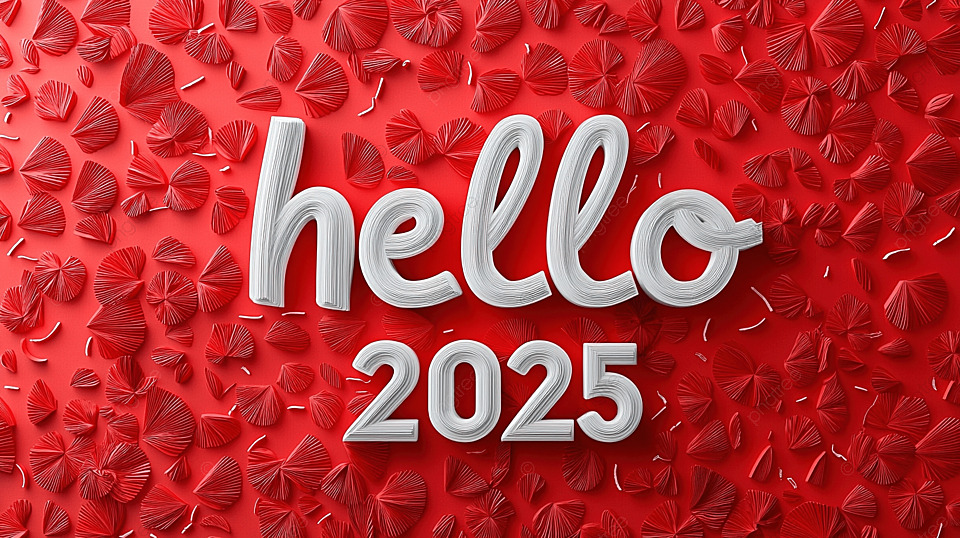 Hello 2025 paper text effect red background image