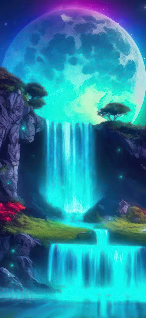 iPhone Fantasy Moonlight Waterfall Wallpaper – Wallpapers Download