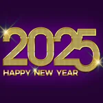 2025 happy new year purple wallpaper with gold text 2560x1440px (2k) free download