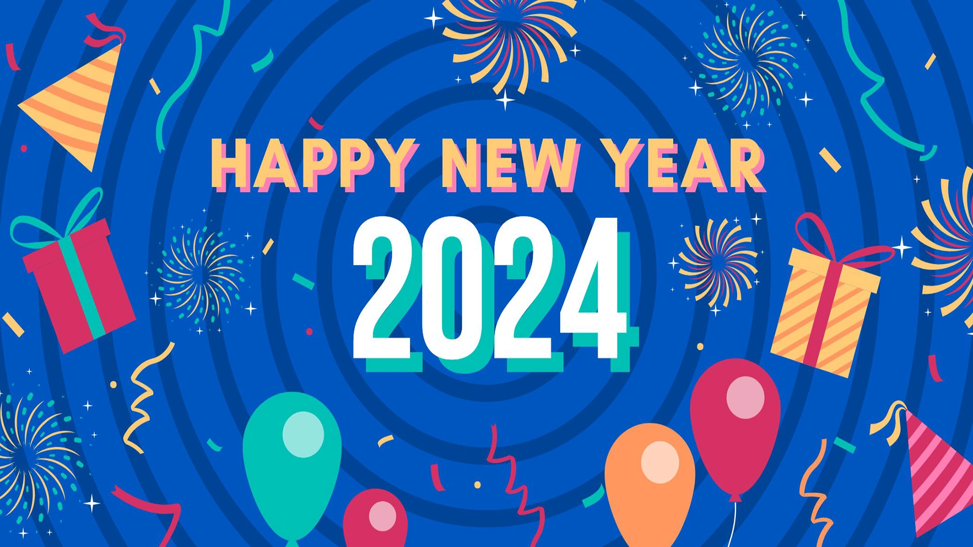 Colorful flat happy new year 2024 celebration