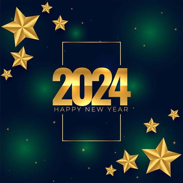 Free Download Happy New Year 2024, Stars, Gold Numbers, Free Wallpaper