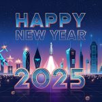 Happy new year 2025 futuristic city wallpaper