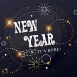 Happy new year 2024 desktop wallpaper black background and firework