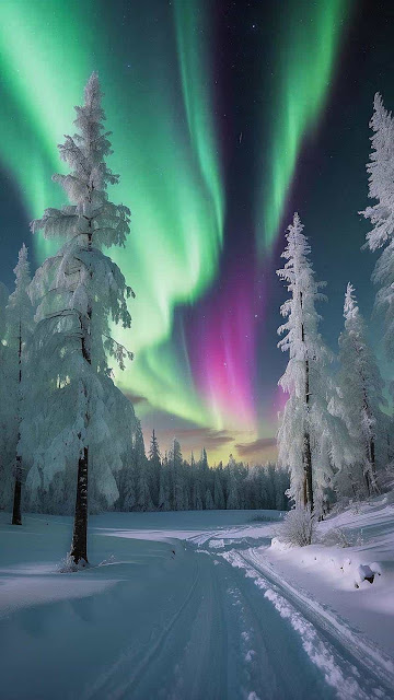 Free Download Snow Landscape Aurora Lights iPhone Wallpaper