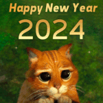Happy new year 2024 funny cat gif