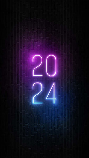 Free Download 2024 New Year Neon Light Smartphone Wallpaper