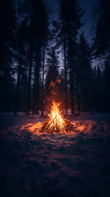 Free Download Campfire in Winter, HD, iPhone, Samsung, Wallpaper