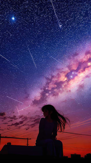 Free Download Girl under the starry sky iPhone Wallpaper