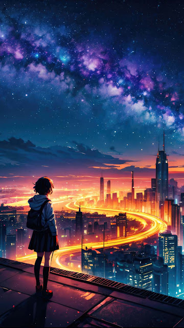 Free Download Starry Night Sky Anime Scenery Smartphone Wallpaper