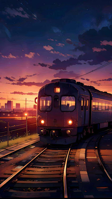 Free Download Phone Wallpaper: Anime, Art, Train, Sunset, Aesthetic