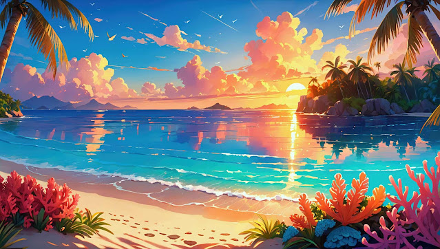 Beautiful wallpaper of sunset on tropical beach.jpg