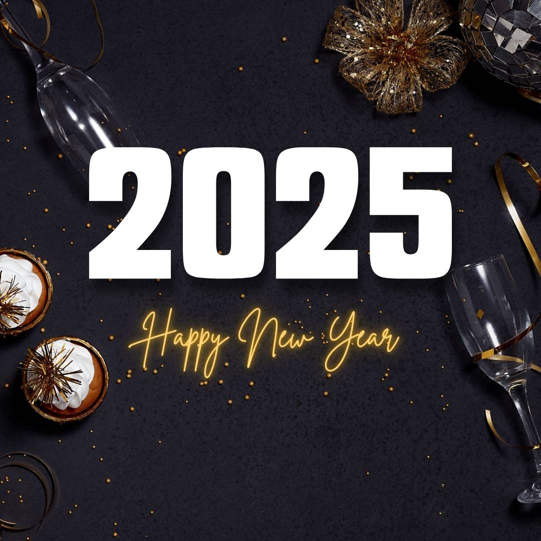 Black and gold 2025 happy new year social post