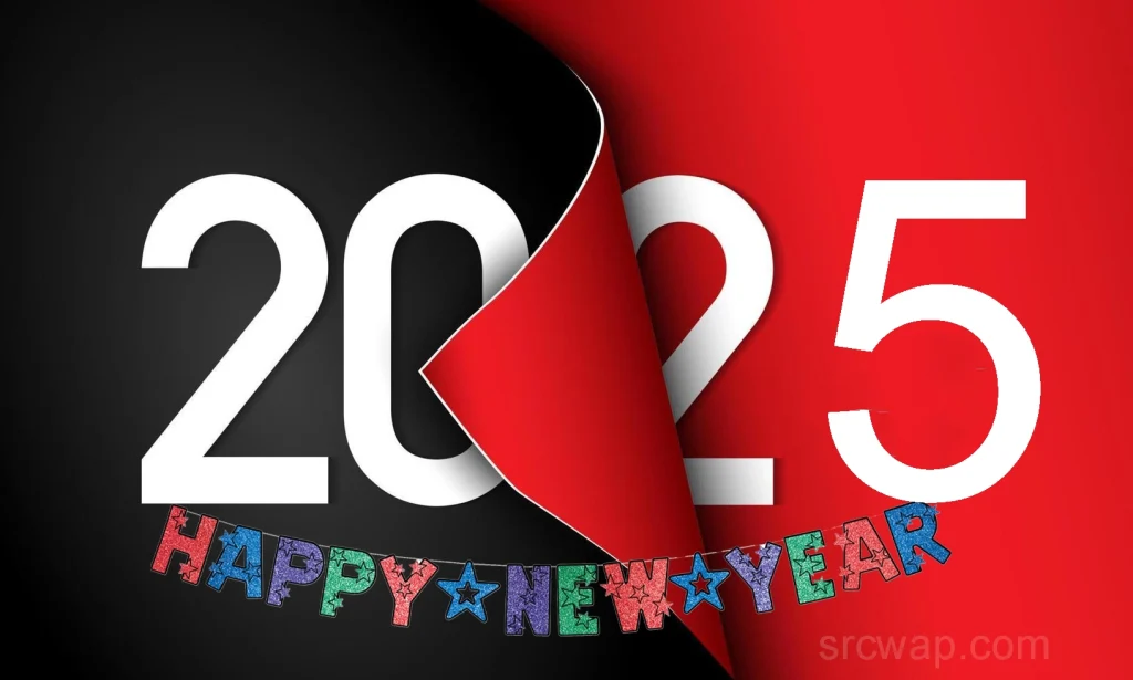 2025 happy new year black red background design