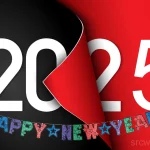 2025 happy new year black red background design