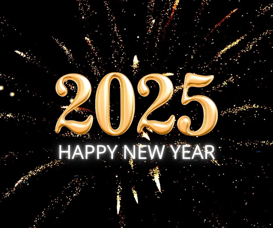 Black firework 2025 happy new year facebook post